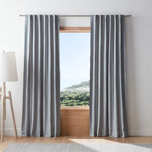 Crate&Barrel Linen Blackout Curtain Panel – Mist Blue Pinstripe 2 Available NWT